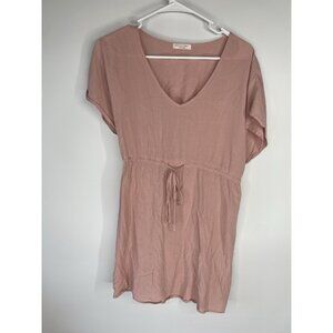 Ekouaer Pink Short Cap Sleeve Tie Waist Blouse Size Small